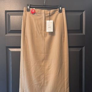 Theory Wool Tan Long TrouserSkirt with Back Kick Pleat 0